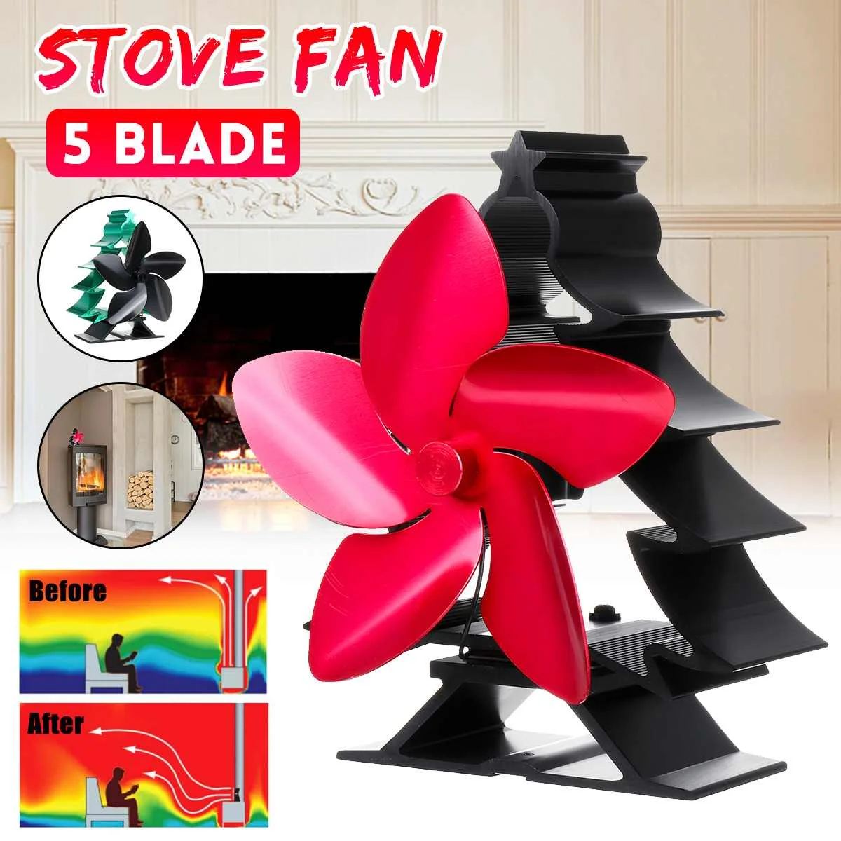 

5 Blade Fireplace Heat ed Stove Fan komin Log Wood Burner Eco Friendly Quiet Fan Efficient Heat Distribution Fuel Saving