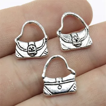

WYSIWYG 30pcs 15x12mm Women Handbag Charm Pendants For Jewelry Making Antique Silver Color Handbag Pendants Charm Handbag