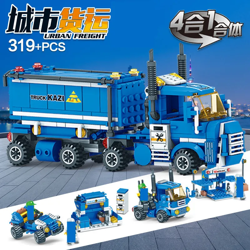 

4Pcs/lot City Urban Freight Model Bricks Dumper Truck Car Construction Building Blocks Sets Kit Educational Toys for Children