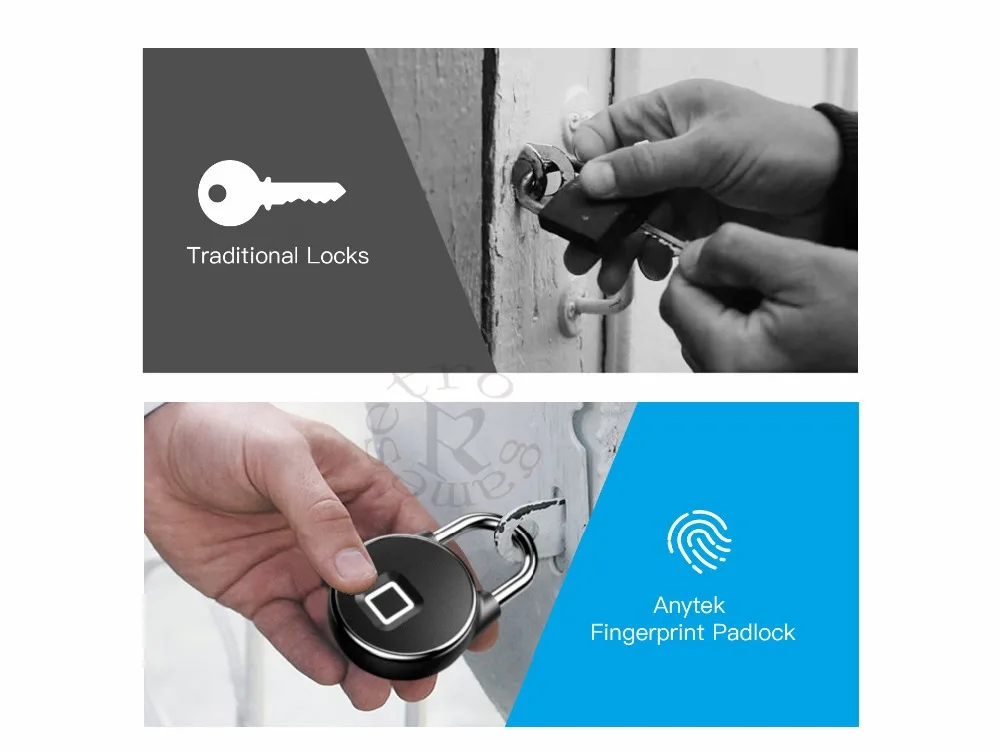 Anytek P22 Smart Keyless замок отпечатков пальцев IP66 Противоугонный замок безопасности Золотой безопасности без ключа USB Перезаряжаемый дверной замок