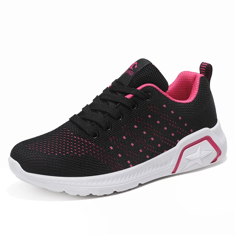 black shoes fashion Женская обувь для тенниса; сетчатые дышащие теннисные туфли; feminino; спортивная обувь на шнуровке для улицы; легкие женские кроссовки для фитнеса; женская обувь - Цвет: black shoes fashion