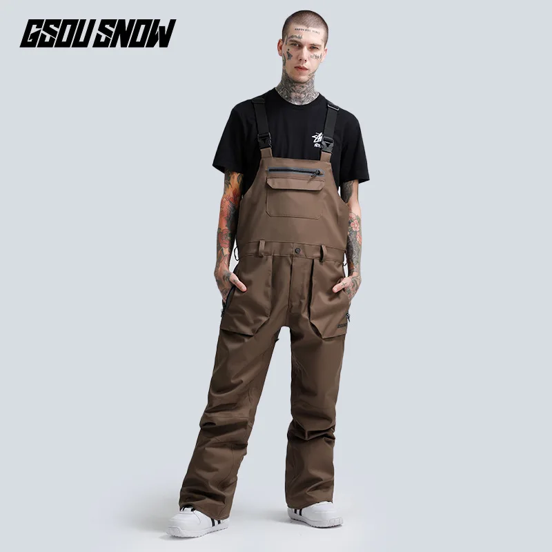 GSOU SNOW Snowboard bib pants пара зимних водонепроницаемых ветрозащитных дышащих лыжных штанов спортивные брюки для сноубординга для мужчин и женщин - Цвет: men-khaki