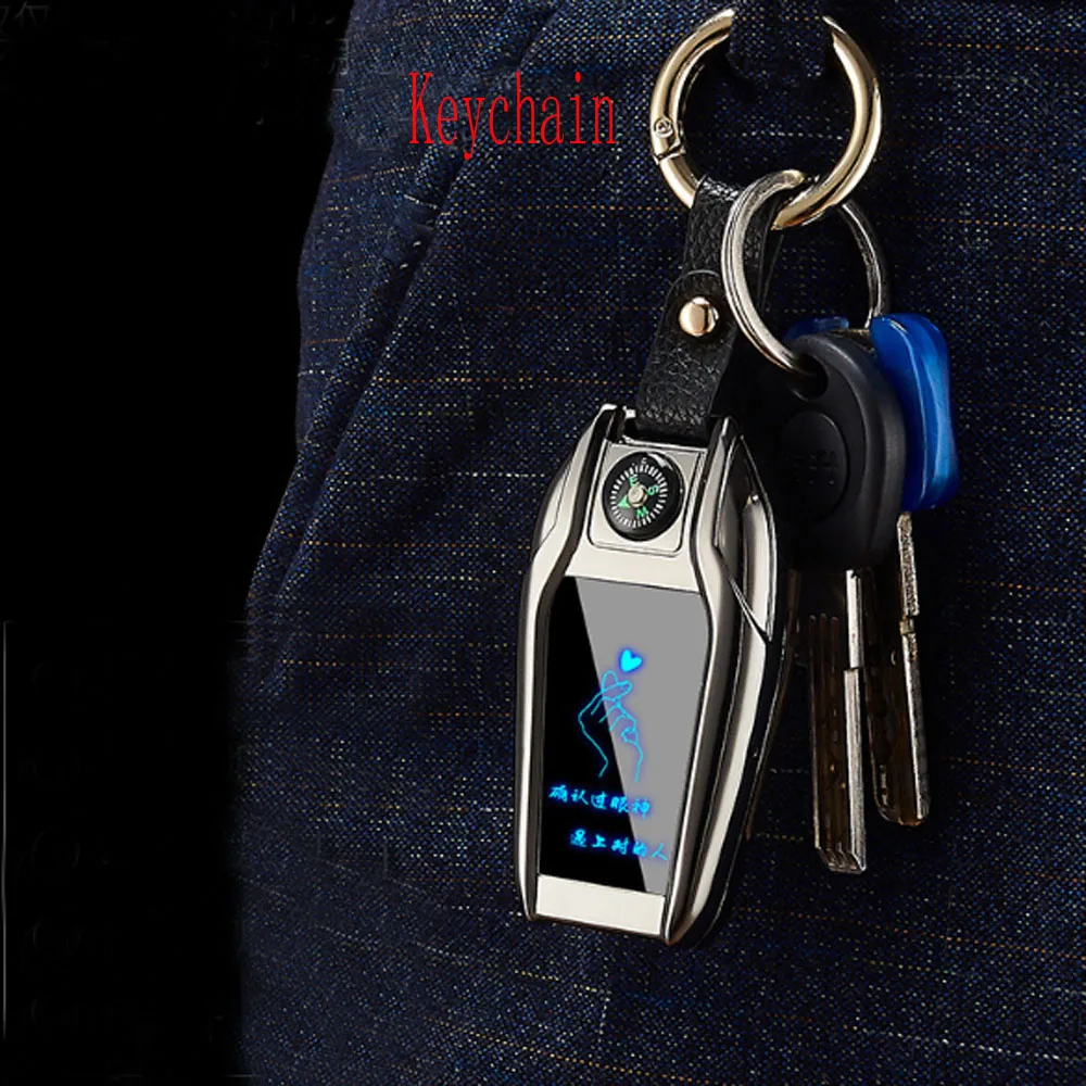 USB Зажигалка светодиодный экран компас Ключ Пряжка