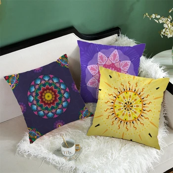 

Nanacoba Short Plush Cushion Cover Datura Geomatric Flower Printed Pillow Cover for Home Sofa Chair Decor Pillowcases Decoration