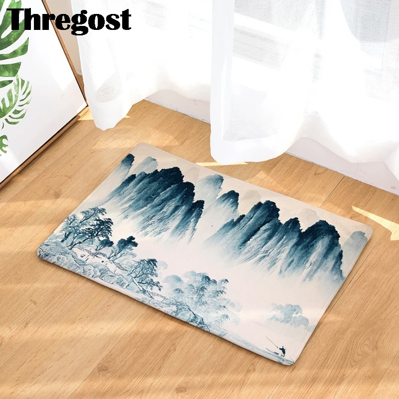 cheap Traditional Chinese Ink Painting Door Rug Home Decor Mats Welcome Carpet Outdoor Indoor Doormat Non slip Floor Kitchen Carpet