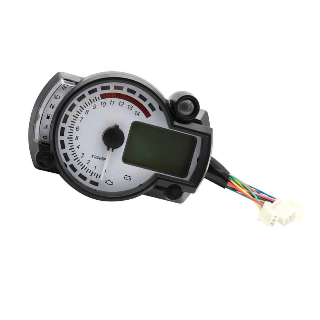 Motorcycle LCD Digital Speedometer, Universal 7 Color Tachometer Odometer Gauge Instrument, 14000 RPM 299 Kmh Mph