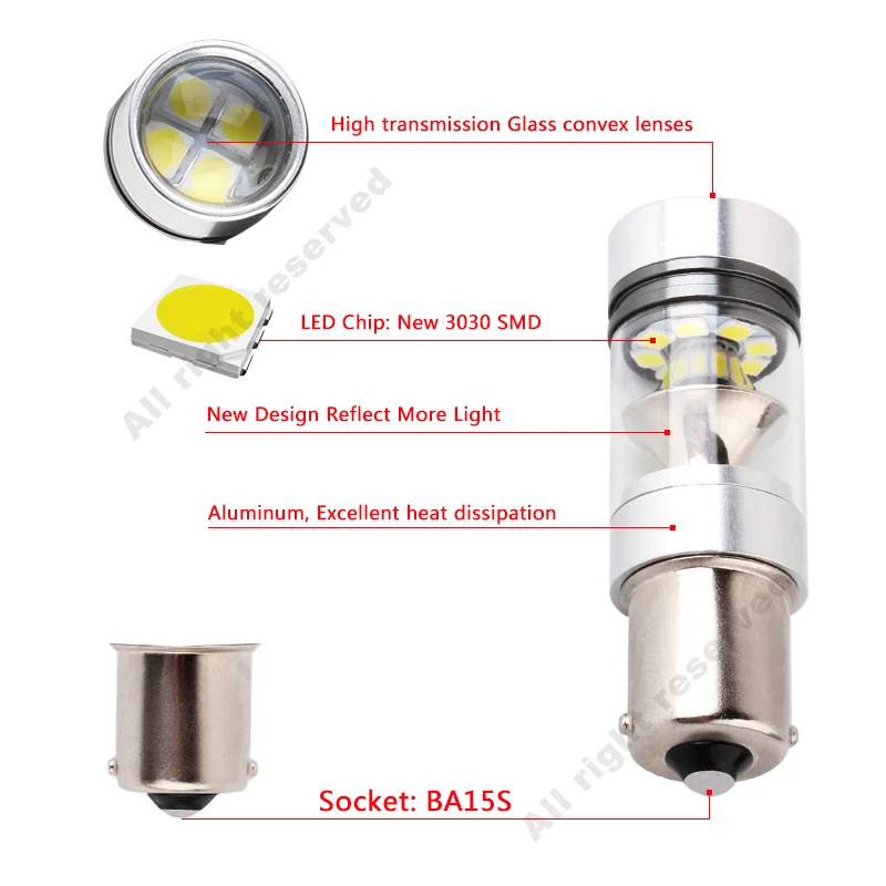 2 шт. 1156 BA15S P21W Светодиодная лампа 20SMD 3030 чипы 1200LM 6000K 12V автомобильная лампа задний фонарь дальнего света DRL День Runnight обратный 100W