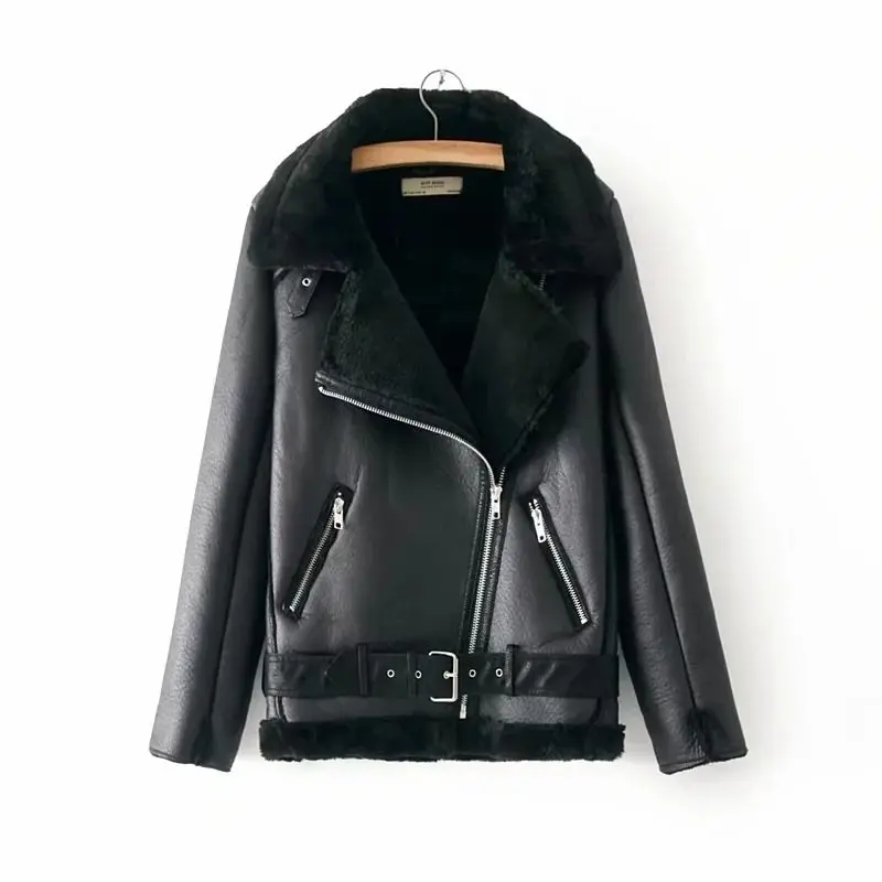Пальто из искусственной кожи, Женское зимнее плотное хлопковое пальто, кожаная куртка с поясом, мотоциклетная бархатная куртка, женская короткая куртка с лацканами, верхняя одежда