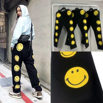 

New KAPITAL Sweatpants Women Men 1:1 High Quality Tear printing Smiley Drawstring Joggers Sweat Pants KAPITAL Trousers