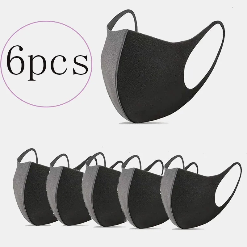 

6Pcs Washable Earloop Facial Mask Cycling Anti Dust Warmer Environmental Mouth Face Mask Respirator Fashion Black Mask