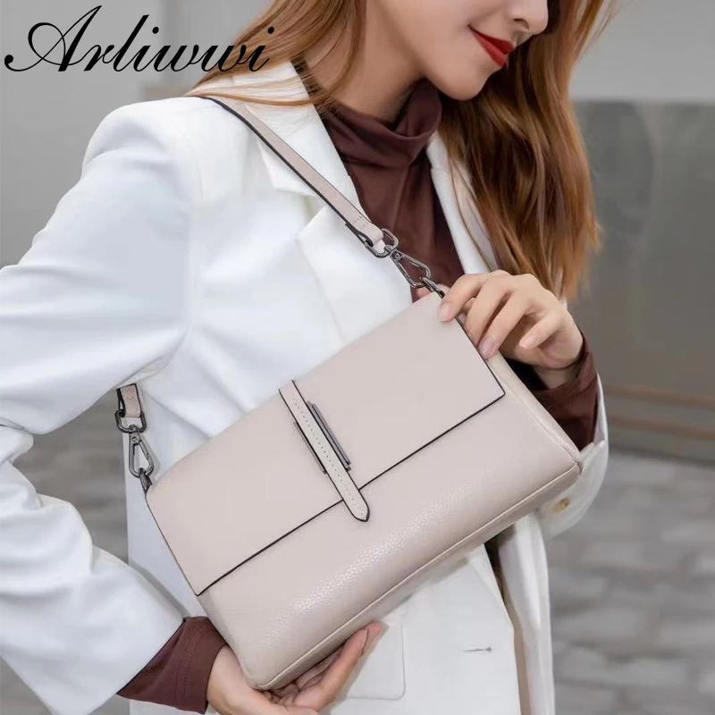 Arliwwi Designer Echte Koe Lederen Dame Flap Messenger Bags Zacht Echt Functionele Schouder Handtassen Nieuwe