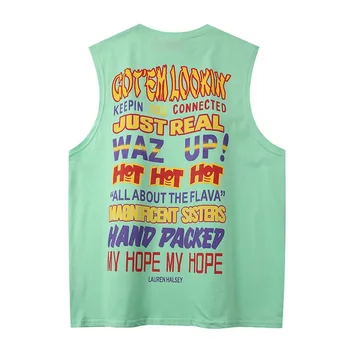 

Mens Letter Printed Vest Oversized Tank Top Hipster Male 2020 Summer Unisex HipHop 100%Cotton Loose Sleeveless Musculation tops