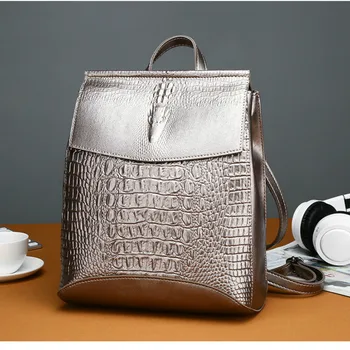 

Alligator Women Backpack 2019 New Female Soft Leather High Quality Travel Bag Cover Luxury Brand Simple College Girls School Bag