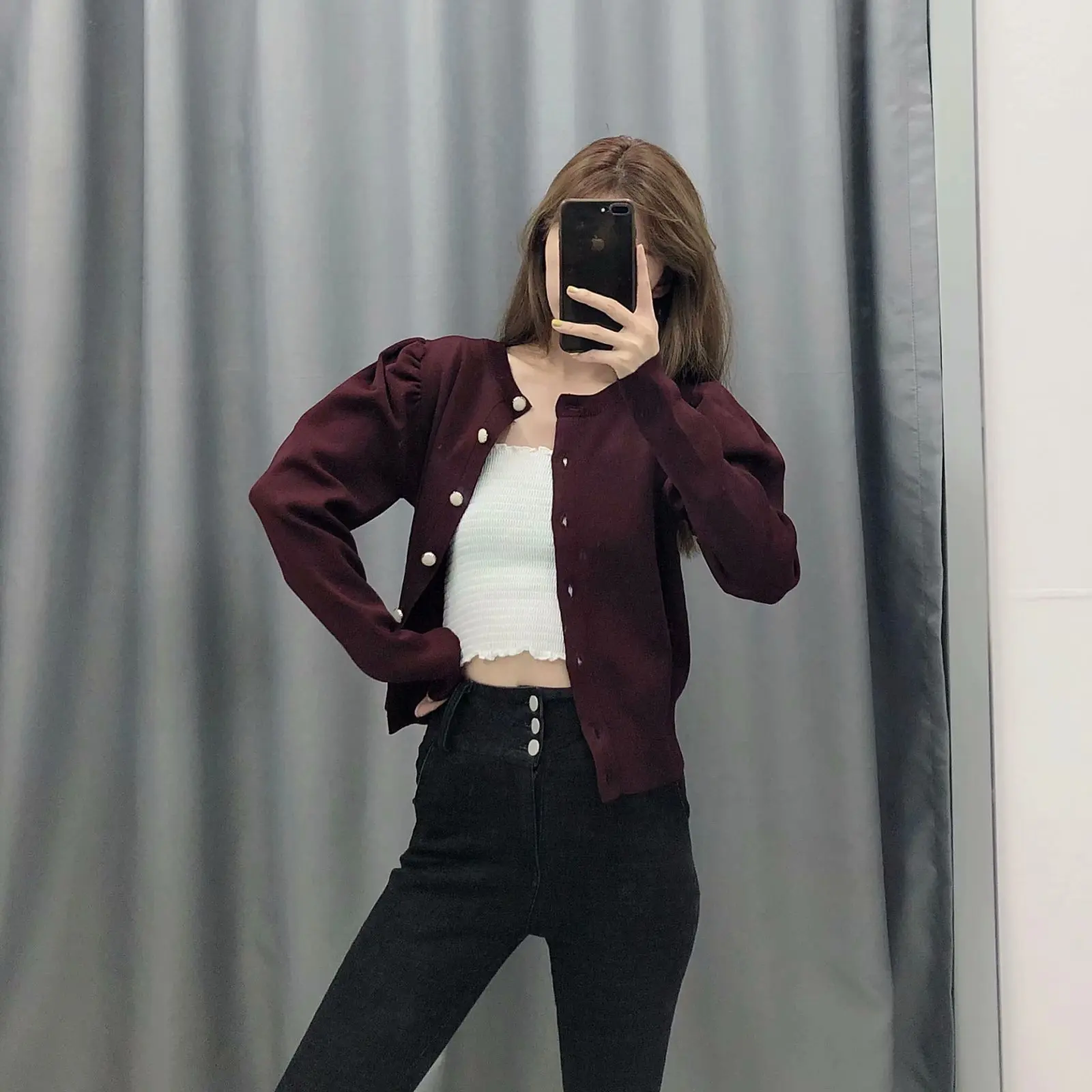 Новинка осени, одноцветная вязаная AliExpress с v-образным вырезом и длинным рукавом в западном стиле
