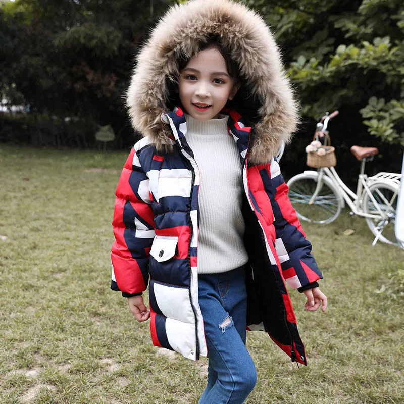 

Children Winter Parka Coat Hooded Furry Collar Outerwear Girls Boys Down Jacket Kids Down Coats For Girls 5-12 Years