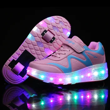 

New Fashion Children Kids Roller Skate Shoes with Two Wheels Children Breathable Street Sneaker Boys Girsl Heelys LED Lamp Shoes