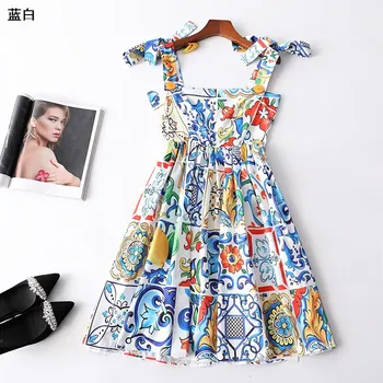 

New summer of 222404 ladies strap dress sleeveless one word led side zipper printing