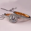 Huitan Luxury Engagement Rings for Women 2Pcs/Set Shiny Cubic Zircon Novel Design Two Tone Elegant Female Jewelry Rings Dropship ► Photo 2/3