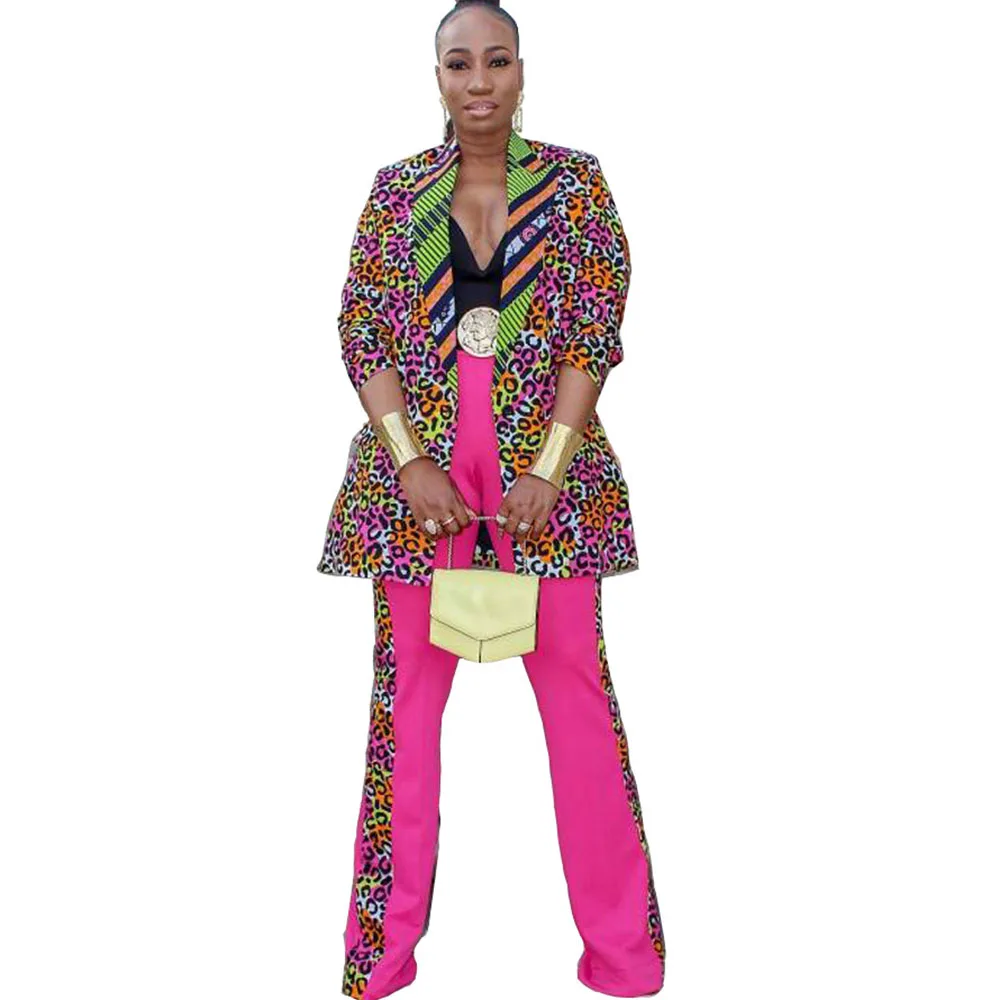 

2020 Dashiki Traditional African Clothing Africa 2 Two Piece Set Women Sets Leopard Print Dress Top + Pants Suit African Clothes