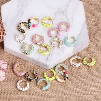 

2020 New Vintage Colorful Boho Enamel Small Hoop Earrings for Women Fashion Geometric Round Circle Earrings Jewellery Gift