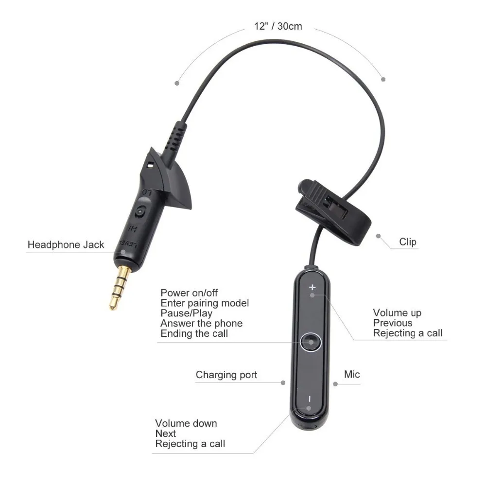 Bluetooth 5 0 Stereo Audio Adapter Wireless Handsfree Receiver For Bose Quiet Comfort QuietComfort QC 15 2 QC15 QC2 Headphones