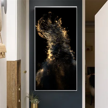 

Modern Abstract Gold and Black Canvas Painting Scandinavian Posters and Prints Wall Art Picture for Living Room Home Decoration