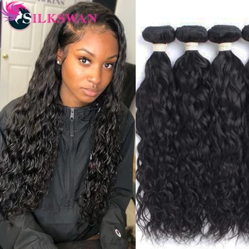 

Silkswan 26 28 30 32 34 Inch Natural Wave Hair Bundles Human Remy Hair Weaves Brazilian Hair Weft 1/3/4pcs Bundles
