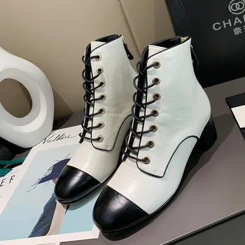 

French Chare 2021 new Martin boots British style single boots skinny ankle boots versatile high top web celebrity shoes with box