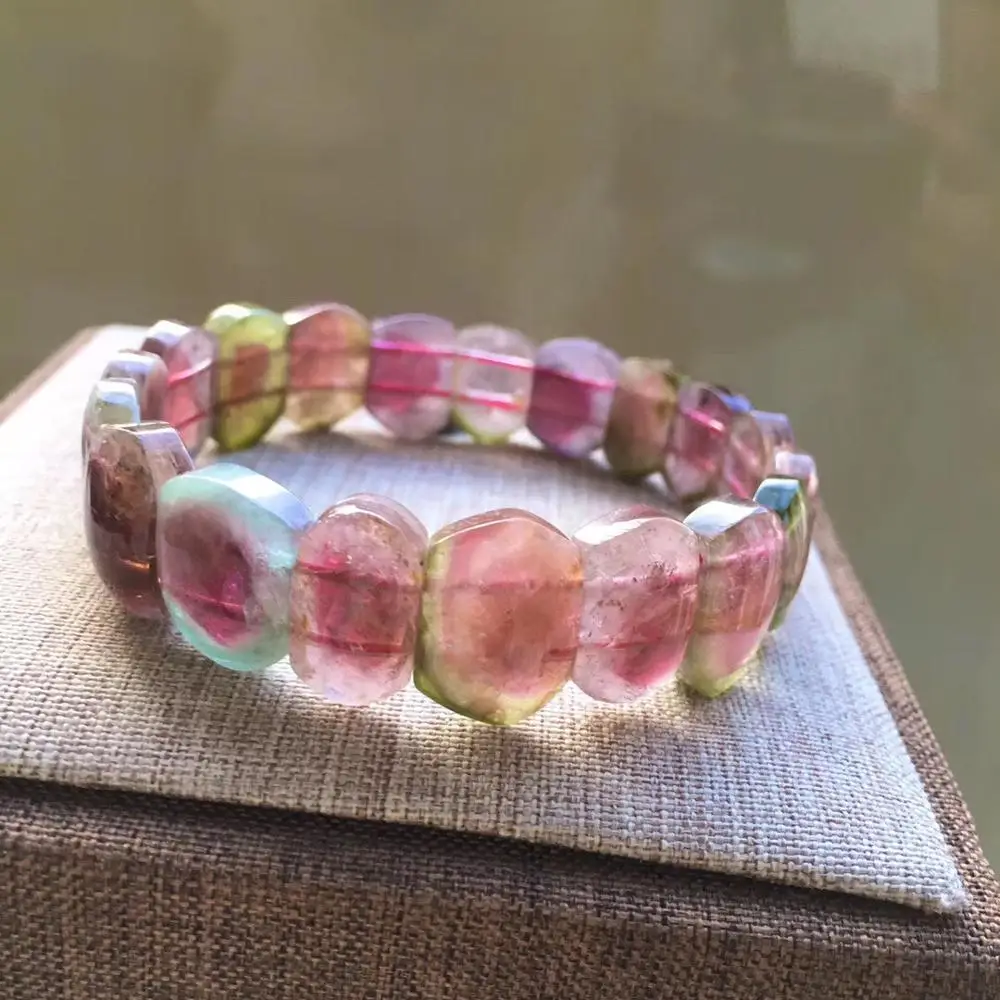 

Real Natural Watermelon Tourmaline Quartz Bracelet For Woman Man Brazil Clear Crystal 15x10mm Beads Cat Eye Stone Jewelry AAAAA