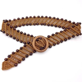 

2020 Bohemian Wax Rope Hand-woven Belts Ethnic Style Round Buckle Vacation Trend Long Dess with Belts for Women