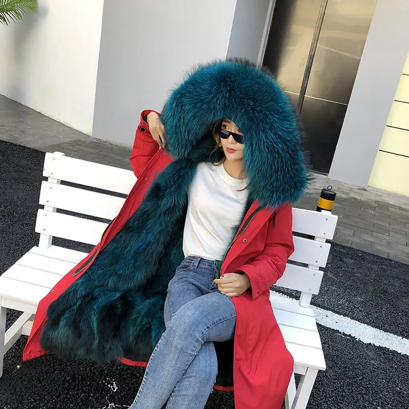 winter fashion real fox hair liner detachable women real fox fur collar warm hooded high quality women fur coat parka