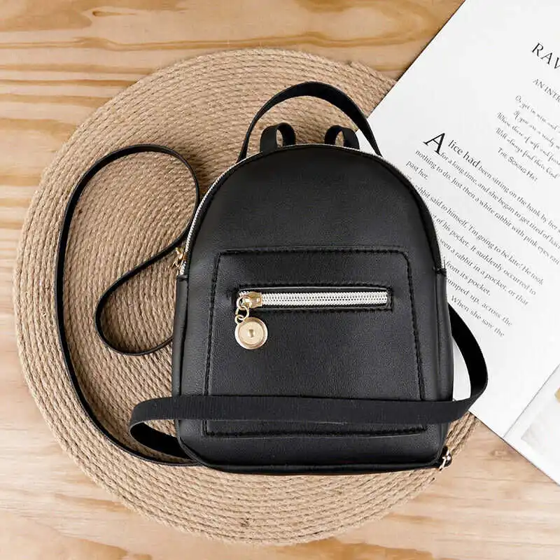 

Simple Solid Color Faux Leather Zipper Mini Backpack Mochila Mujer