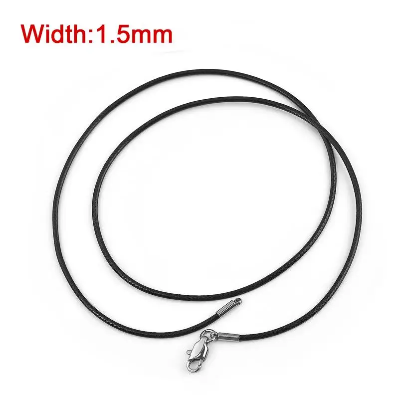 3mm Round Black Leather Cord Necklace - Mens Womens - Stainless Steel Lobster Clasp, 16