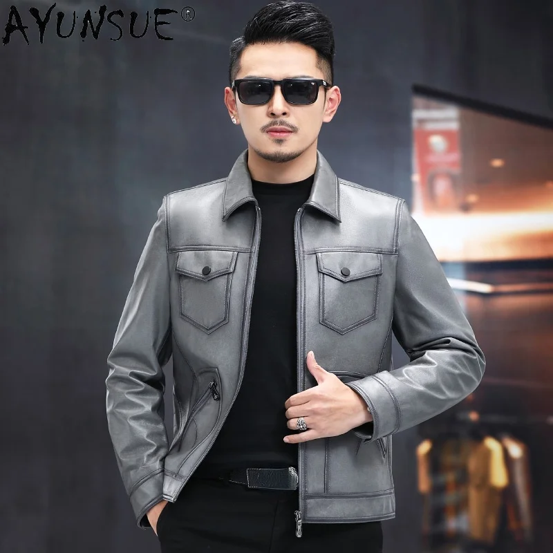 

AYUNSUE 2021 Real Sheepskin Leather Jacket Men Fashion Genuine Leather Coat Male Short Korean Streetwear Man Veste Homme SQQ747