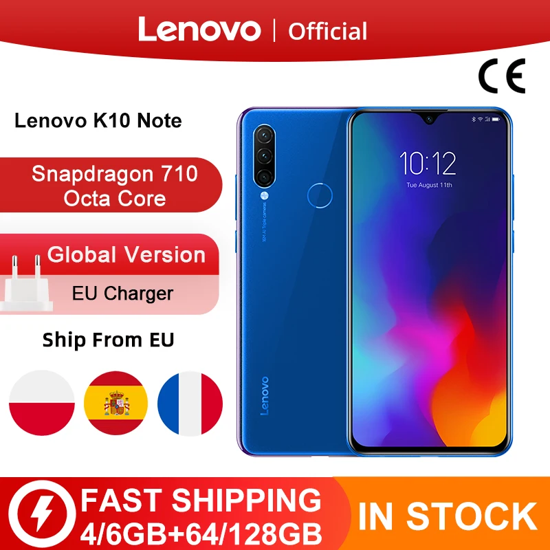 Version mondiale originale Lenovo K10 Note Snapdragon 710 Octa Core Z6 Lite Triple dos cames 6.3 pouces goutte d
