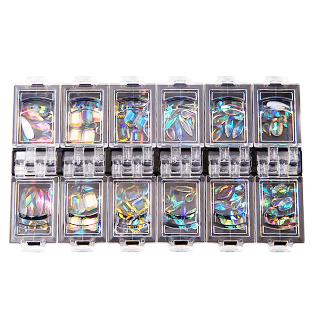 12 Grids AB Clear Irregularity Water Drop Nail Glitter Rhinestone Manicure Tool Nail Art Decoration