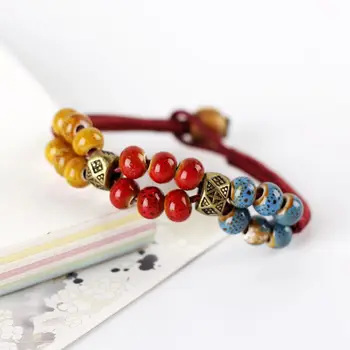 

Simple Beautiful Colorful Ceramic Beaded Woven Bracelet Creative Vintage Alloy Flower Ethnic Style Fashion Women's Accessories