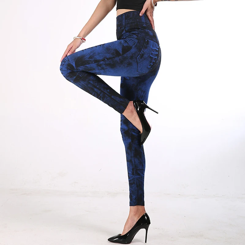 brown leggings Sexy Faux Jeans Leggings Women Stretch Printed Short Leggins Plus Size Calf-Length Pants Summer Breeches High Waist Jeggings maternity leggings