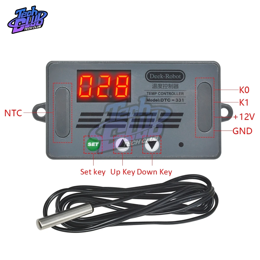 

DC 12V Thermostat Temperature Controller Heat Cool Temp LED Digital Display Thermometer DTC-331 with NTC Waterproof Sensor Probe