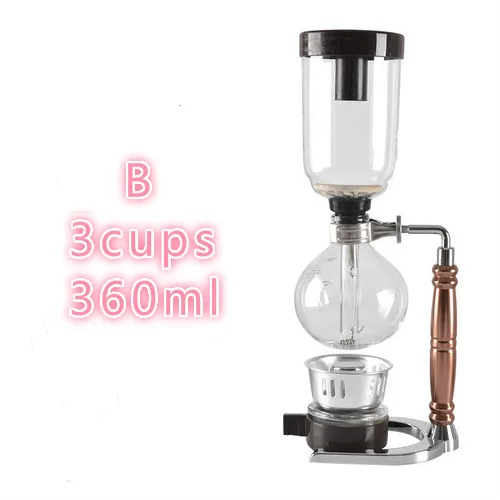 B 3cups 360ml Сифон кофейник набор Hario фильтр бытовой сифон горшок термостойкий стеклянный горшок Ручная кофемашина 3 чашки 5 чашек YHJ101107 - Color: B 3cups 360ml
