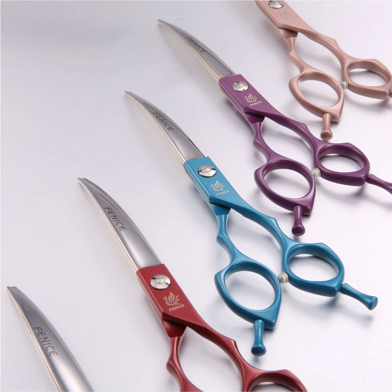 

pet grooming scissors Fenice Professional symetrical handle colorful 6.5 inch pet dog curved animal grooming scissors