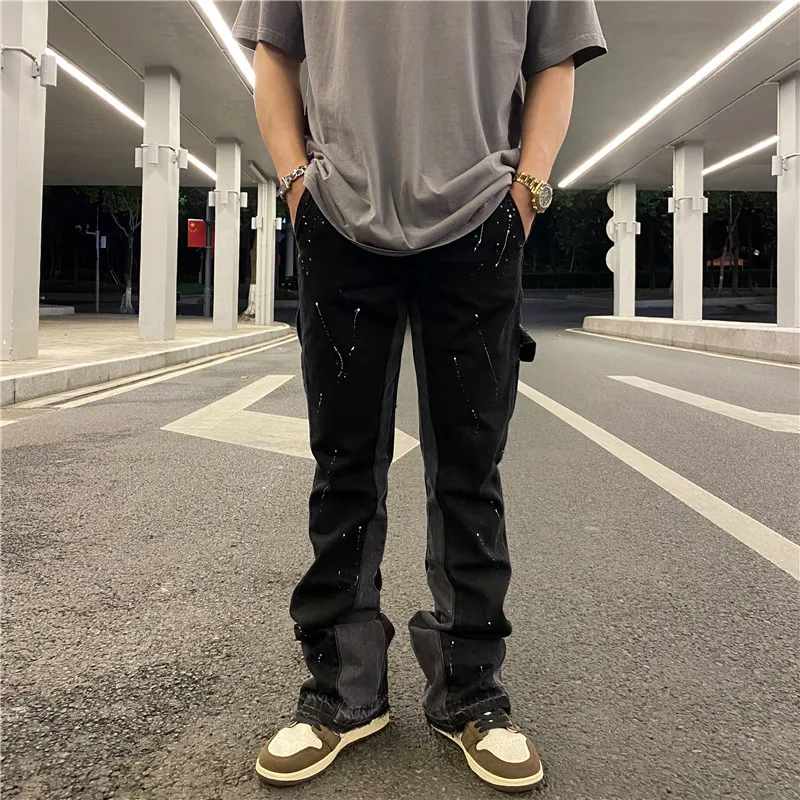 Urban Streetwear Flare Pants Black Wide 