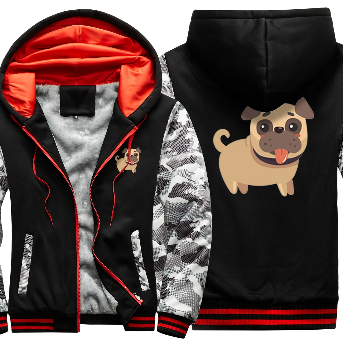 

Lovely Dog Print Camouflage Mens Raglan Thicken Jackets Keep Warm Wool Liner Clothing Leisure Fashion Tops Hipster Casual Hombre