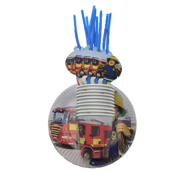 

Fireman Sam Party banner paper plates cups straws Birthday Party Decorations balloons Kids baby shower favors boys gifts