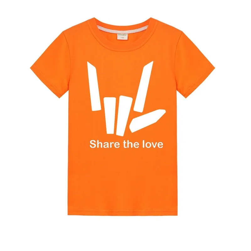 Модные топы для мальчиков, Share The Love, детские футболки с круглым вырезом, короткая футболка для девочек, уличные мягкие фуфайки, детская одежда