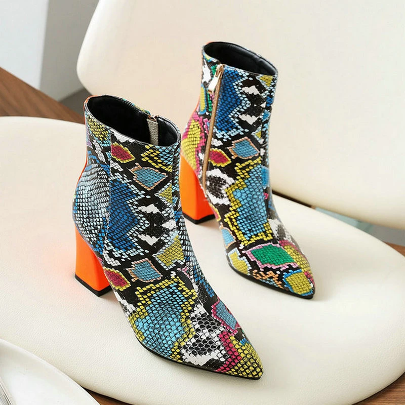 Slaapkamer Orkaan Schandalig Kleur Bruin Grijs Vrouwen Enkellaarsjes Snake Print Mode Wees Teen Dikke  Hoge Hak Dames Korte Laarzen Herfst Winter Lady schoenen|Enkellaars| -  AliExpress