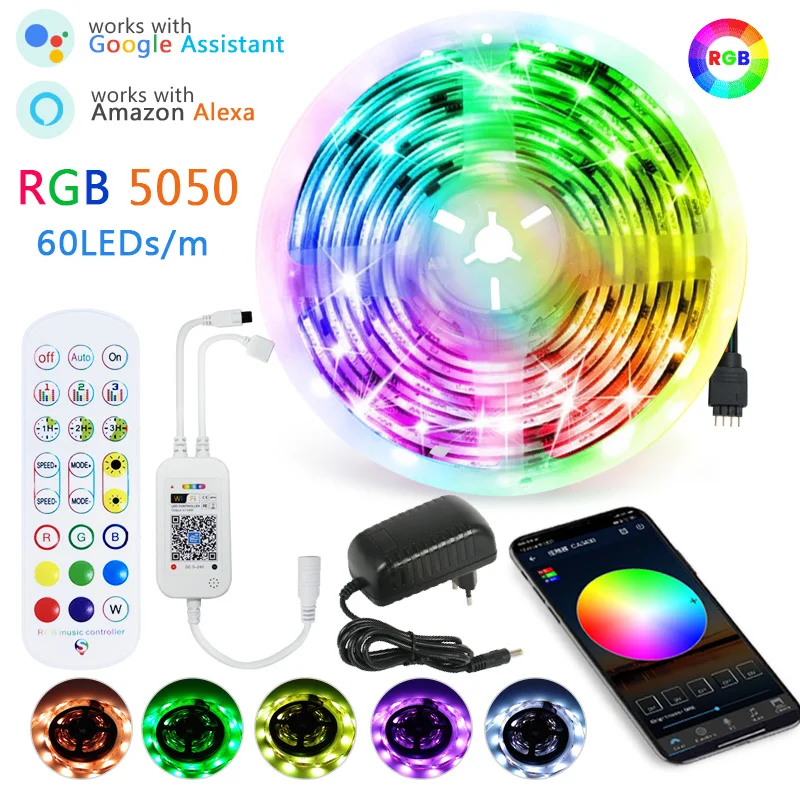 5 м 10 15 Светодиодные ленты светильник RGB водить 60leds 5050 Luces светодиодный полосы DC 12V