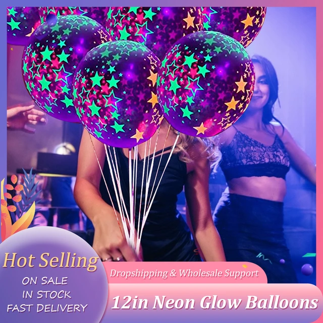 5pcs 12inch Uv Neon Glow Latex Balloons Happy Birthday Fluorescent Luminous  Helium Balloons Black Light Glow Party Supplies