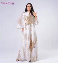 

Sequins Embroidered Abaya Dress For Women Moroccan Kaftan Turkey Arabic Jalabiya White Islamic Ethnic Robe 2021 Eid New