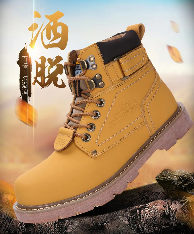 Autumn/Winter Mens Boots Leather High Quality Men Tactical Boots Yellow With Fur Work Boots For Mens Big Size Military Boots Men